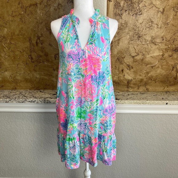 Lilly Pulitzer Malone Dress Womens Small Cay to My Heart Print Celestial Blue - Picture 2 of 12